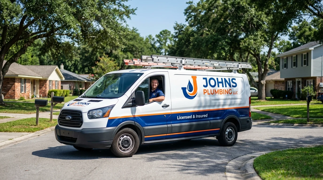 Johns Plumbing LLC service van in Taylorsville, NC