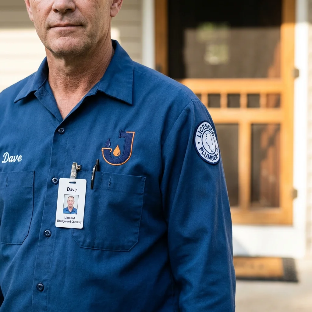 Licensed plumber showing ID badge in Taylorsville, NC
