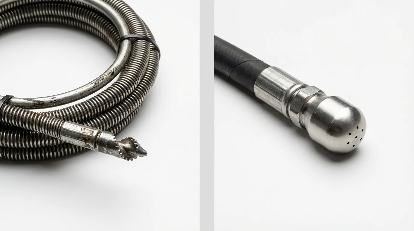 Drain snake cable and hydro jetting nozzle used for drain cleaning in Taylorsville, NC