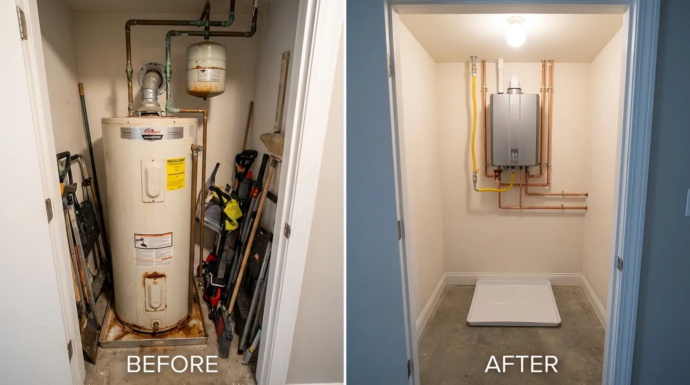 Tank water heater versus wall-mounted tankless unit comparison for Taylorsville, NC homeowners