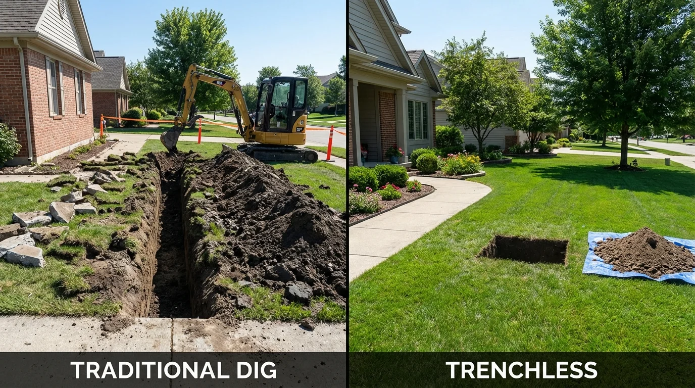 Trenchless sewer repair with minimal yard damage versus traditional excavation in Taylorsville, NC